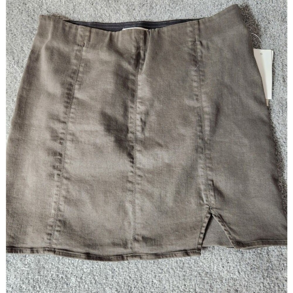Jolt Denim Mini Skirt Olive Women’s Size 7 28 New Casual Neutral Seam Detail